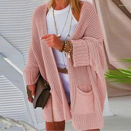 Women's Knits 2024 White Elegant Autumn Winter Knitted Cardigan Women Casual Jacket Long Sleeve Sweater Coats For Pocket