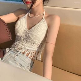 Camisoles & Tanks Hollow Out Short Tank Top Sexy Tassel Summer Beach Women Underwear Embroidery Knitted Bra