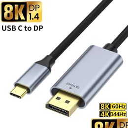 Computer Cables Connectors Type C To Displayport 1.4 8K 60Hz 4K 144Hz Usb Dp Converter Adapter For Pro Len Matebook Laptop 1M Drop Del Otceb