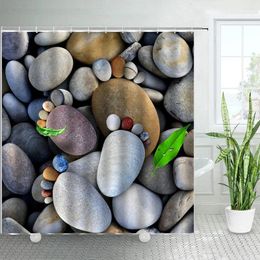 Shower Curtains Creative Foot Pebble Green Leaf Colored Stone Personality Bathroom Decor Polyester Cloth Bath Curtain With Hooks