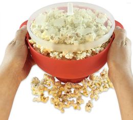 Bowls Microwave Popcorn Bowl Bucket Silicone DIY Red Maker With Lid Chips Fruit Dish High Quality Kitchen Utilities