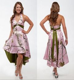 Halter Pink Camo High Low Camouflage Bridesmaid Dresses 2020 Custom Real Tree Short Plus Size Formal Honor of Maid Guest Formal We7440751