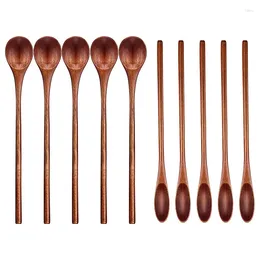 Coffee Scoops 10 Piece Wooden Spoons Long Handle Mixing Spoon Teaspoon Stirring For Kitchen