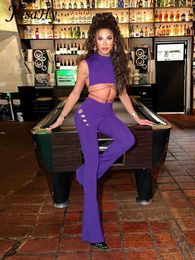 Women's Two Piece Pants JusaHy Women 2024 Y2K Purple&Black Sexy&High Street Casual Chic Pieces Sets Skinny Bandage Short Tank&Hole Straight