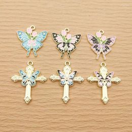 Charms 10pcs Cross Butterfly Charm For Jewelry Making Enamel Necklace Pendant Diy Supplies Bracelet Phone Craft Accessories Gold Plated