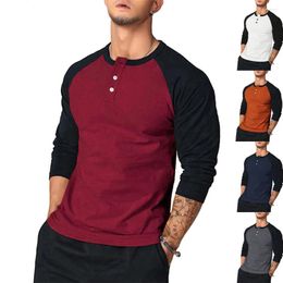 Men's T Shirts Men Button O-neck Long Sleeve T-shirts Summer Male Patchwork Tee Shirt Tops LXDZ-LCC-CX5