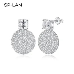 Stud Earrings SP-LAM 2CT Per Pair Asscher Cut Big Tiny CZ Paved 925 Sterling Silver Fine Jewellery For Women Anniversary Gift