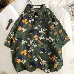 Women's Blouses Brand Designer Flying Birds Flower Button Up Shirt Cuba Beach Hawaii Men Shirts Loose Short Sleeve Tops Mujer Summer Large