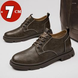 Casual Shoes Men Business Cow Leather Men's Breathable Work Boots Height Increase 7CM Comfortable Inside Elevator