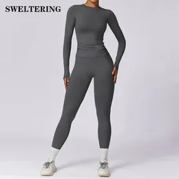 Active Sets Yoga Set 2PCS Women Sportswear Workout Clothes Athletic Wear Gym Legging Fitness Bra Crop Top Long Sleeve Shorts Sports Suits