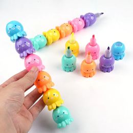 Kawaii Cute Octopus Highlighters Chisel Tip Marker Pens Pastel Colors for Kids Babies Children Xmas Birthday Creative Gifts 240320