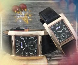 High end two pins half working quartz battery watches Mens and womens day date calendar waterproof tank must design lady clock square roman dial watch holiday gifts