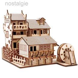 Blocks Chinese Architecture 3D Wooden Construction Puzzles Building House Model Wood Jigsaw DIY Educational Toys For Children Kids 240401