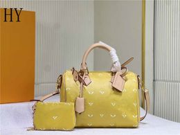 Designer Luxury 25 Hand Bag M41528 2 way Women ravel Leather Boston Bag canvas Shoulder bag Yellow