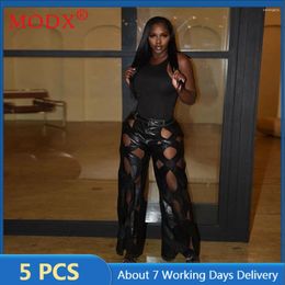 Women's Pants 5pcs Bulk Items Wholesale Lots Faux Leather For Women 2024 Sexy Hollow Out Straight Trouser Solid Color Bottom M12834