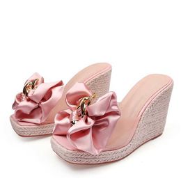 Dress Shoes New Wedges Slippers For Women 2024 Summer Fashion Butterfly-knot Designer Sandals Platform Heels Size 46 Female Shoes H240401JZN1