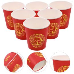 Disposable Cups Straws 100 Pcs Red Double Happiness Glass Wedding Banquet Paper Beverage Bathroom Mug Party Serving