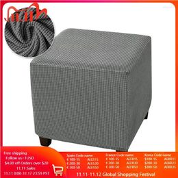 Chair Covers Polar Fleece Ottoman Stool Cover Soild Colour Square Footstool All-inclusive Elastic Stretch Footrest Slipcover Living Room