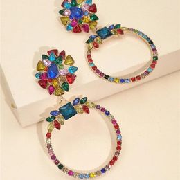 Dangle Earrings FASHIONSNOOPS Luxury Crystal For Women Geometric Shiny Big Rhinestone Hanging Wedding Bridal Jewelry