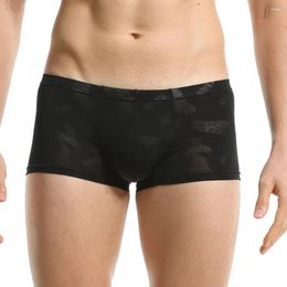 Underpants Sexy Summer Men See Through U-Convex Ice Silk Thin Solid Underwear Soft Shorts Panties Briefs Jacquard Male Boxers