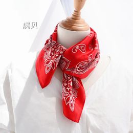 Hip Hop black red printed 100% natural silk scarf 51*51cm small squares headband kerchief neck wrap gift for girl boy women men 240314