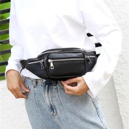 Waist Bags Men Women Metal Zipper Multiple Pockets Handbag With Adjustable Baldric Unisex Solid Chest Bag
