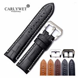 Watch Bands CARLYWET 22 24mm Wholesale Real Leather Watchbands Handmade Thick Replacement Wrist Band Strap Belt With Screw Buckle