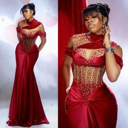 2024 Plus Size Prom For African Black Women Evening Dresses Elegant High Neck Veet Beaded Illusion Birthday Party Dress Second Reception Gowns Gala Am660 407