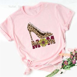Women's T Shirts Leopard High Shoe Mom Print Shirt Women Mother'S Day Super Tshirt Femme Summer Tops Fashion Short Sleeve T-Shirt Female