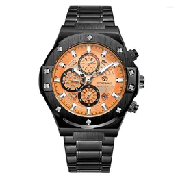 Wristwatches Orange Dial Black Strap Mechanical Automatic Watch Ditong Hand Movement Men's
