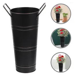 Vases Home Furnishings Retro Vase Vintage Flower Planter Iron Bucket Planting Adornment Rustic Metal Indoor Pots