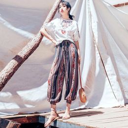 Women's Pants Pantaloons Bloomers Women Beach Bohemian Ethnic Thailand Style Wige Leg Chiffon Vacation Print Leisure Casual Trousers