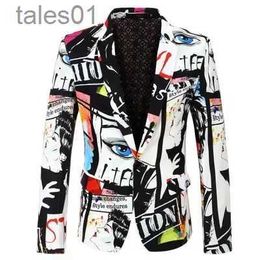 Men's Suits Blazers New Mens Fashion Suit Party Coat Casual Slim Fit Blazer Buttons 3D Floral Print Painting Jacket Men yq240401
