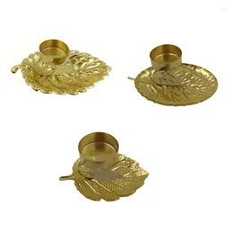Candle Holders Durable Iron Holder Leaf Tray Jewelry Display Plate Embossed