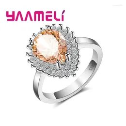 Cluster Rings 6 Colour Water Drop Ring Female Beautiful Micro Pave Zircon Ladies Finger Unique Women Engagement Jewellery