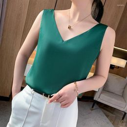 Women's Tanks V-Neck Suspender Vest Women Wear Beautiful Back Acetic Acid Satin In Summer Before And After Bottoming Sleeveless