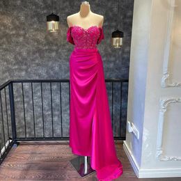 Party Dresses Rose Red Satin Evening Dress Off The Shoulder Sweetheart Women's Prom Mermaid Beading Applique Lace Belt Sexy Gown