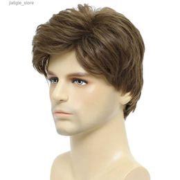 Synthetic Wigs BCHR Mens Wigs Short Brown Wig Men Natural Fluffy Cosplay Costume Synthetic Mens Wig for Male Guy Y240401