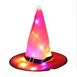 Party Favour Halloween Decoration Hats Props Led String Lights Glowing Witch Hat Scene Layout Magician Sorceress Chapeau Wizard Cap Dro Dhnxf