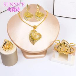 Necklace Earrings Set Dubai 18K Gold Plated For Women Heart Drop Ring And Bangle Party Fashion Accessories