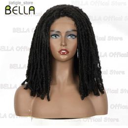 Synthetic Wigs Bella Curly Hair Synthetic Lace Wig Braided Dreadlock Fake Hair Wig For Black Women 14 inch Kinky Curly Hair Synthetic Front Wig Y240401