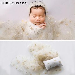 Blankets 90 170cm Gold Star Born Baby Tulle Pography Wraps Sequined Stars Infant Wrap Swaddle Gauze Pillow 2pcs Set Po Props