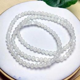 Link Bracelets 4MM Natural White Moonstone Triple Circle Bracelet Fashion Energy Stone Reiki Healing Crystal Strand Fengshui Gift 1PCS