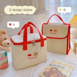 Storage Bags Kawaii Bear Lunch For Women Kids Girl Cute Korean Canvas Insulated Portable Picnic Tote Food Office Lady