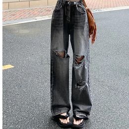 Women's Pants S-5XL Jeans Women Ripped Vintage Wide Leg Streetwear Hole All-match High Waist Trousers Simple Chic Baggy Ulzzang Casual