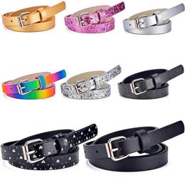 Belts Childrens belt boys girls Pu leather adjustable belt children love heart-shaped belt square buckle Colourful belt Q240401