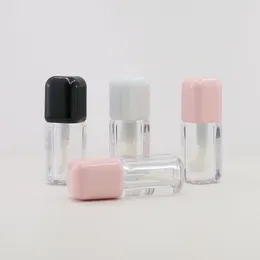 Storage Bottles Empty 4ml Square Clear Lip Gloss Tube With Black White Pink Cap Big Wand Brush 24pcs