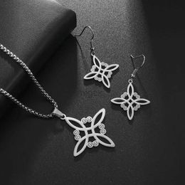 Pendant Necklaces Fashion Chic Celtic Symbol Witch Knot Pendant Jewellery Set Women Necklace Witchcraft Amulet Necklace Earrings Accessory Set 240330