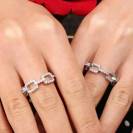 Luxury 925 Sterling Silver Classic Link Chain Shape Simulated Diamond Stackable Ring for Women Crystal Zircon Engagement Rings