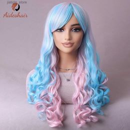Synthetic Wigs Aideshair Long wave curly wig Cosplay anime Harajuku multi-color fashion wig long curly hair festival wear Y240401